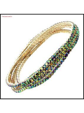 Set of 5 Crystal Rhinestone Stretch Bangle Bracelets Stackable